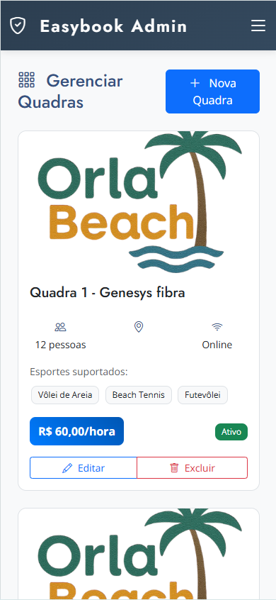Painel de Controle - Quadras